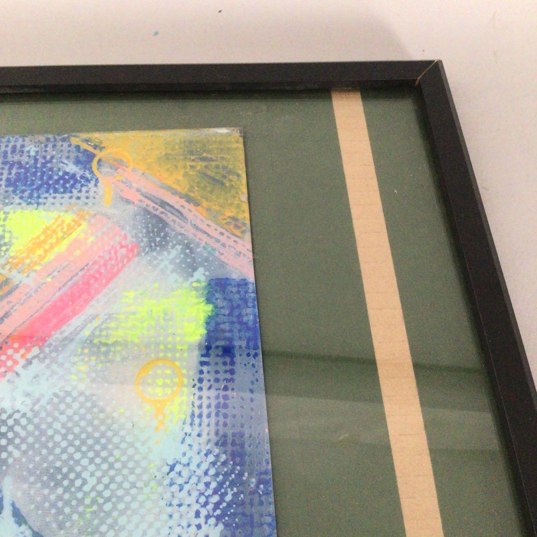 No3651 額装　作者不詳　抽象画　ガラス絵　紙箱付　絵画　アート　送料無料