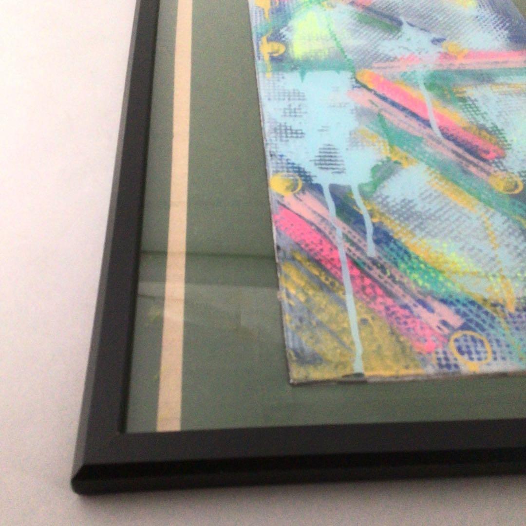 No3651 額装　作者不詳　抽象画　ガラス絵　紙箱付　絵画　アート　送料無料