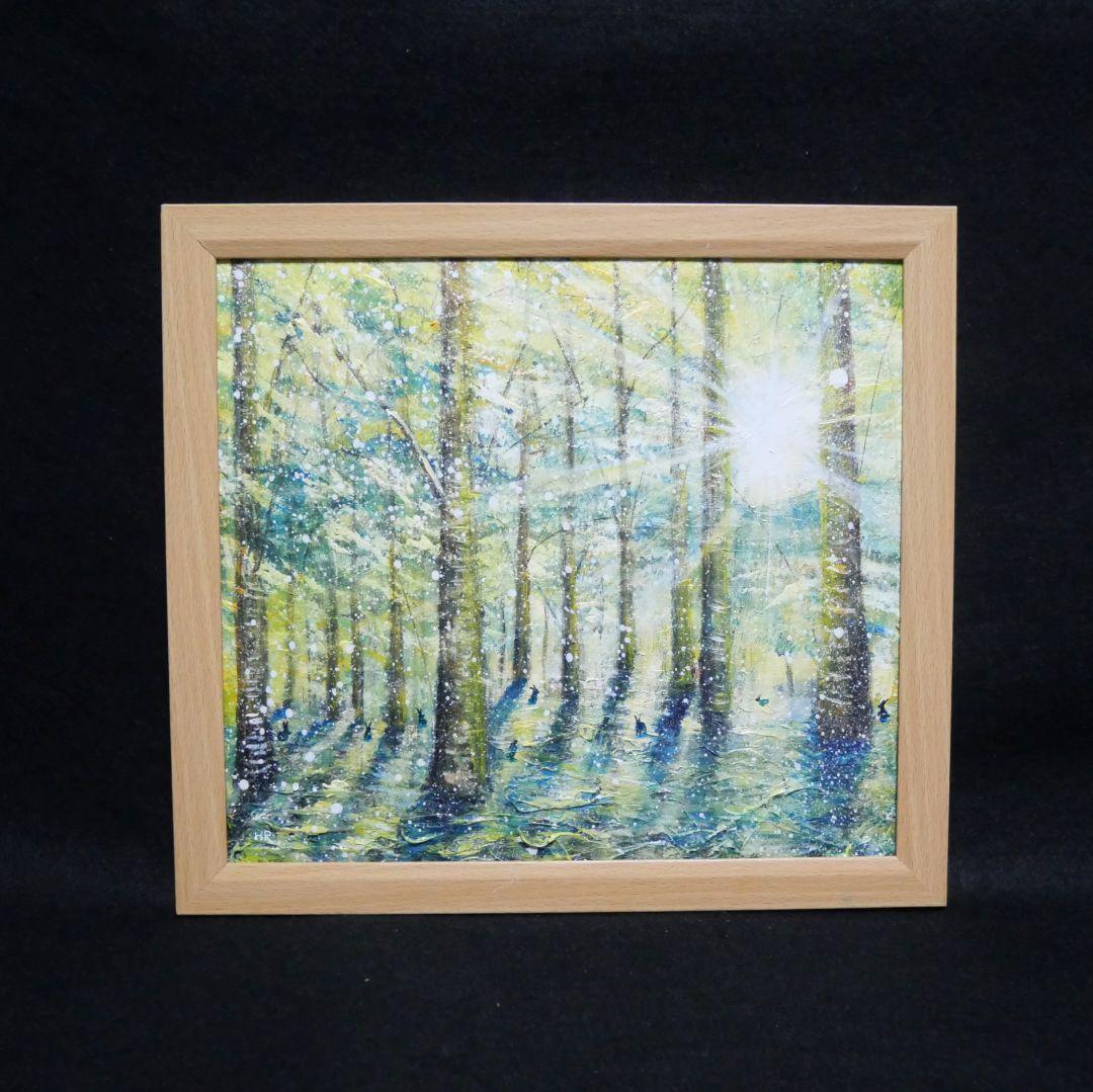 油絵 油彩 油彩画 絵 絵画【雪の朝日小さいウサギ達】