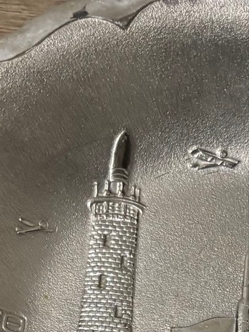 日露戦争　記念金属皿　明治時代　骨董　輪花縁皿　日露戦歴　当時物