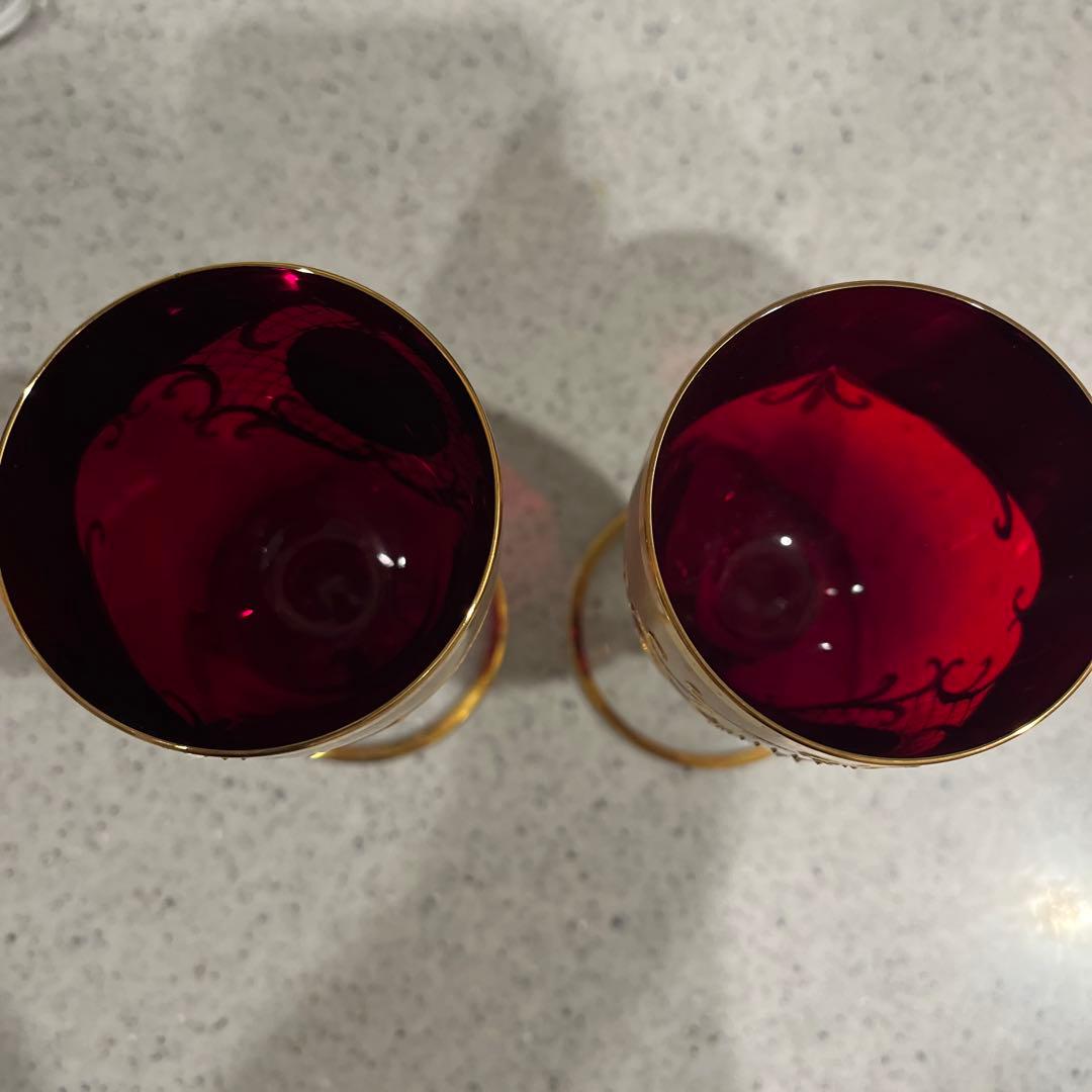 ヴェネツィアグラス　赤と金のガラス製2個セット