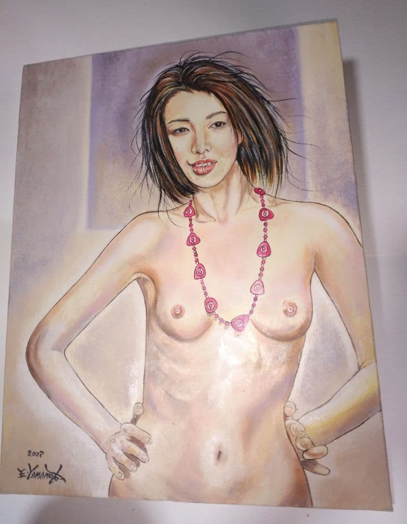 山本英二、絵画、油彩６号、裸婦、美人画ネックレスk真作、肉筆、高塚省吾、森本草介