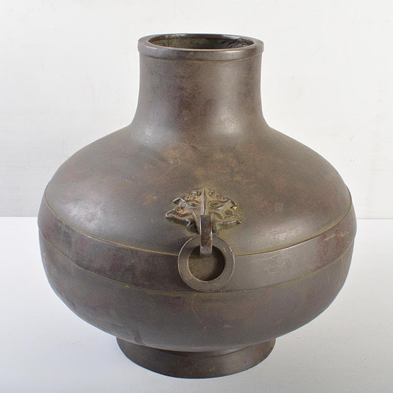 中国　唐銅　神獣遊環双耳瓶　M　R7369F