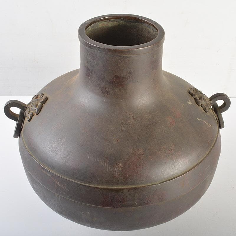 中国　唐銅　神獣遊環双耳瓶　M　R7369F