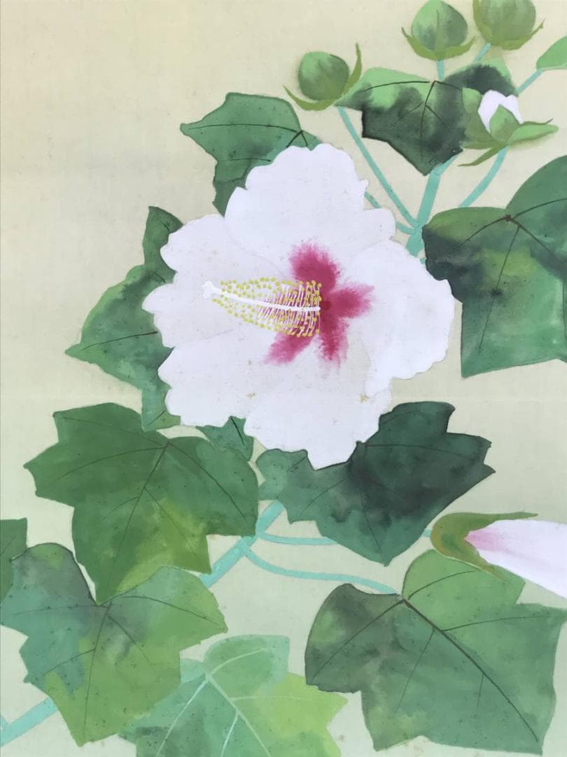 真作/満田竹水/芙蓉図/花図/横物/掛軸/名家伝来/AD-873