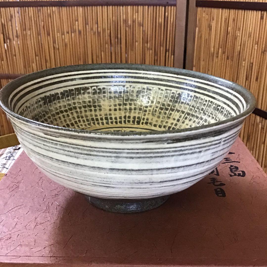 茶道具 茶碗 高麗三島 外刷毛目 韓国人間国宝 申相浩 作 桐共箱 N270SH