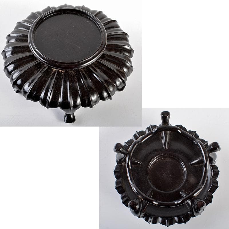 中国　玉石彫刻　花刻　鉢　唐木台付　V　R5378