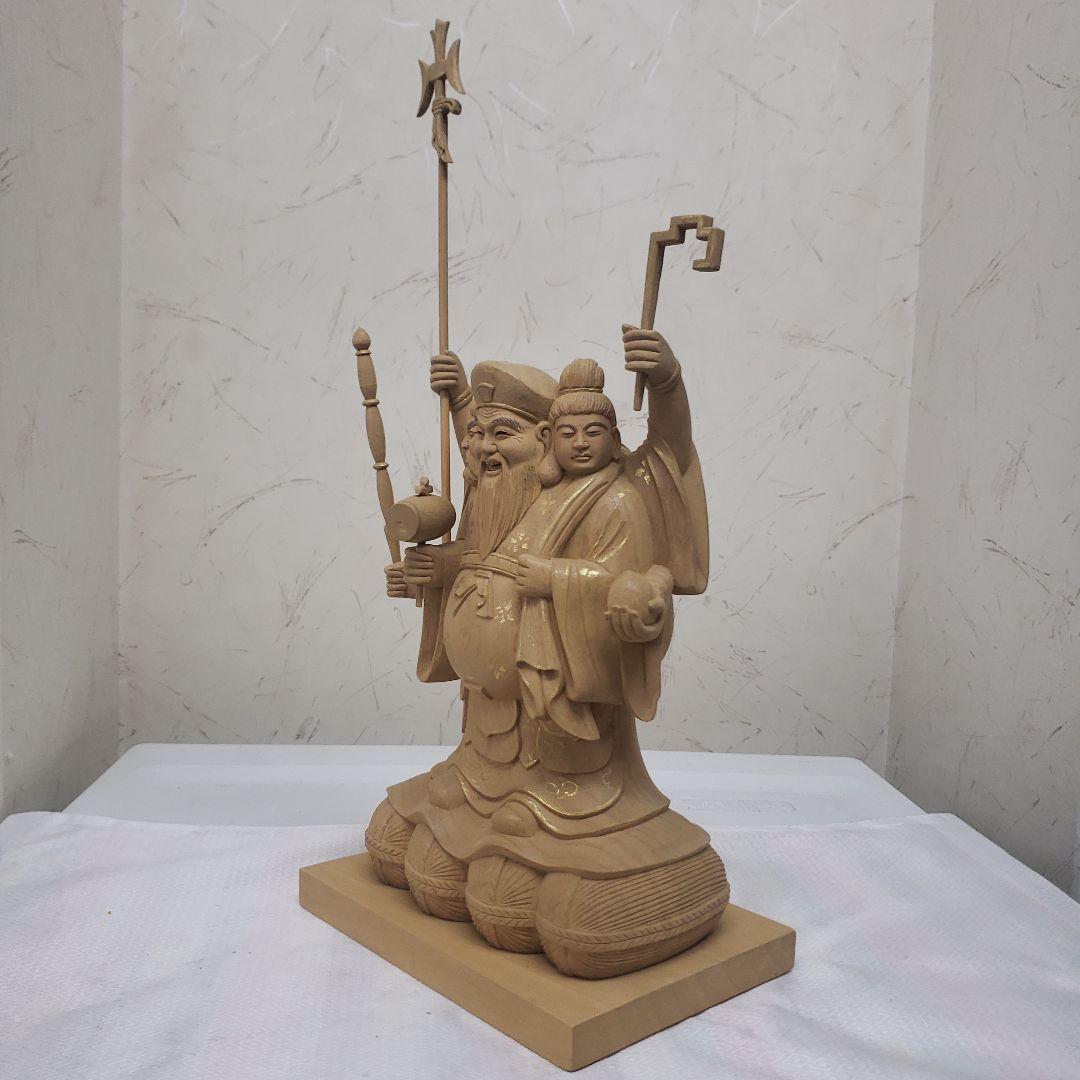 Ｂフライデー蔵出し特価仏像特上彫り香木 三面大黒天5寸立 眼入五穀豊穣 商売繁盛