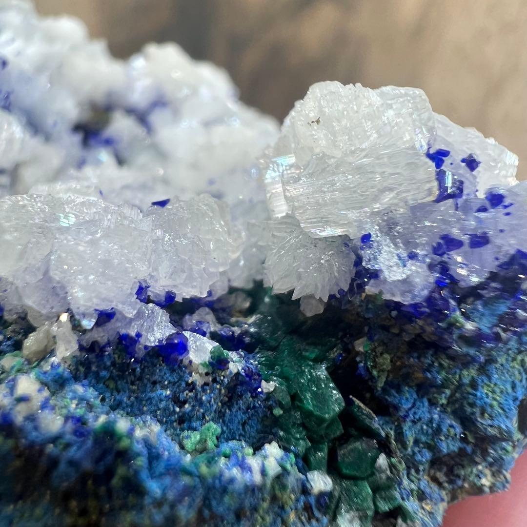 4種共生 スノーフレークセルサイト ダイオプテーズ アズライト 鉱物 標本 原石