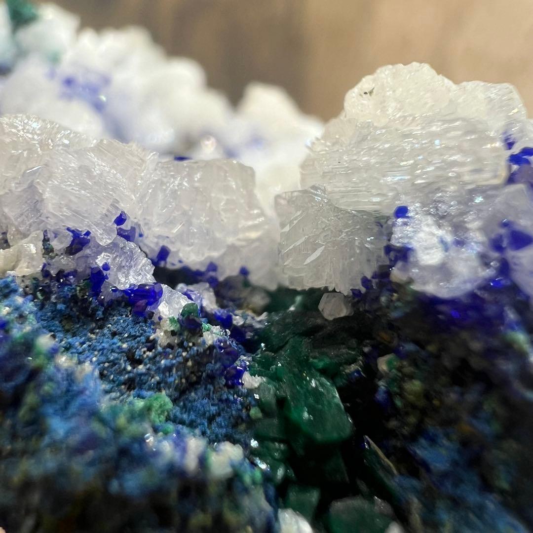 4種共生 スノーフレークセルサイト ダイオプテーズ アズライト 鉱物 標本 原石