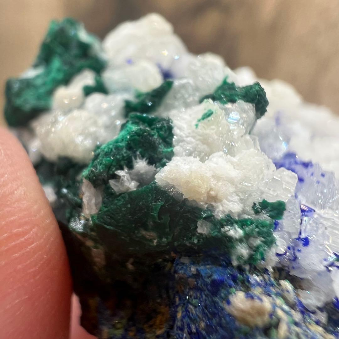 4種共生 スノーフレークセルサイト ダイオプテーズ アズライト 鉱物 標本 原石