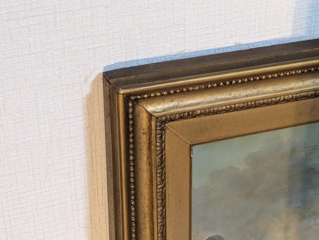 【真作】絵画　油彩　水車小屋と渓流　古典ヨーロッパ風景画　クラシック　X173