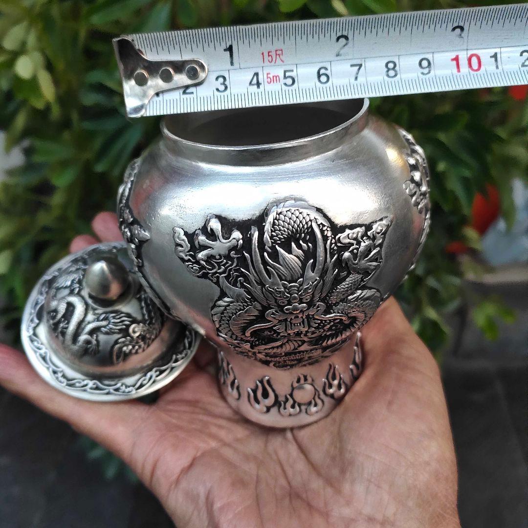 銅 細 工レリーフ龍鳳将軍缶 茶缶茶道具 工芸品 美術品 置物