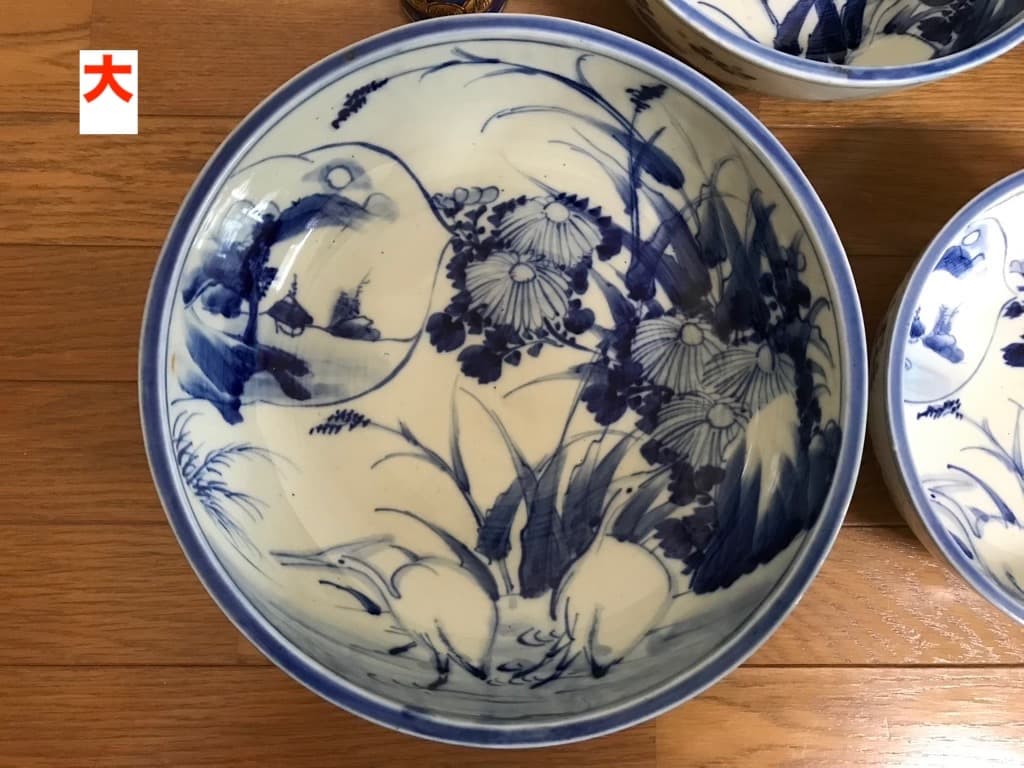 【アンティーク・天保10年】 古伊万里 染付 藍染 三ツ丼 木箱付き