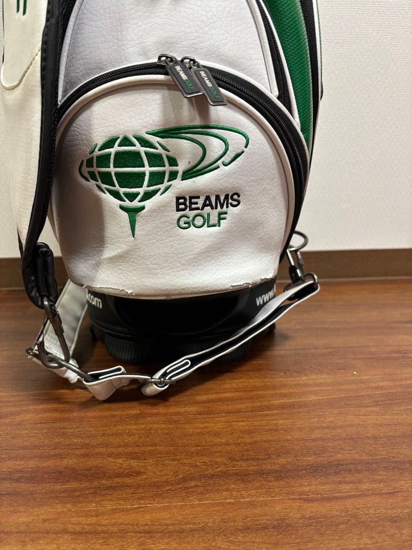 BEAMS GOLF キャディバッグ 白×緑 フード付 使用感あり
