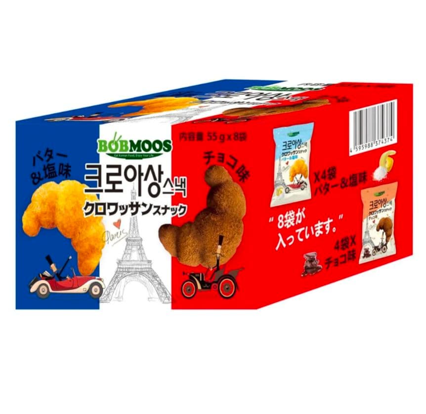 韓国人気商品 韓国クロワッサンスナック バター＆塩・チョコ味 全８袋　1箱 最終