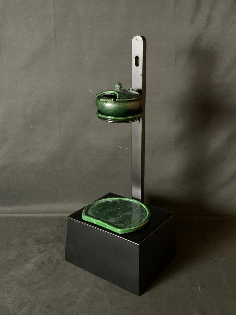 黒塗 短檠 夜咄/和楽造 青楽 雀瓦 灯芯 茶道具 茶事 901