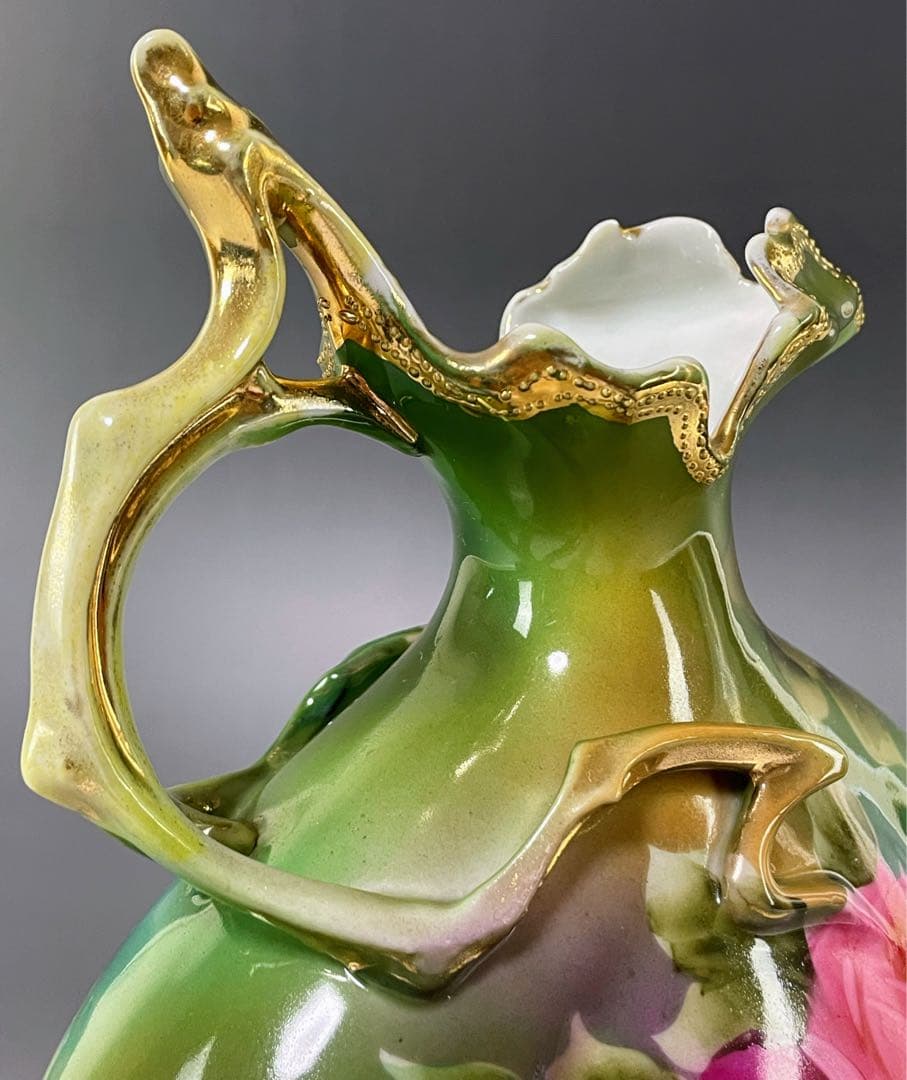 【美品】オールドノリタケ 22.8㎝ 薔薇文花瓶 金彩 バラ図 ばら 水差し