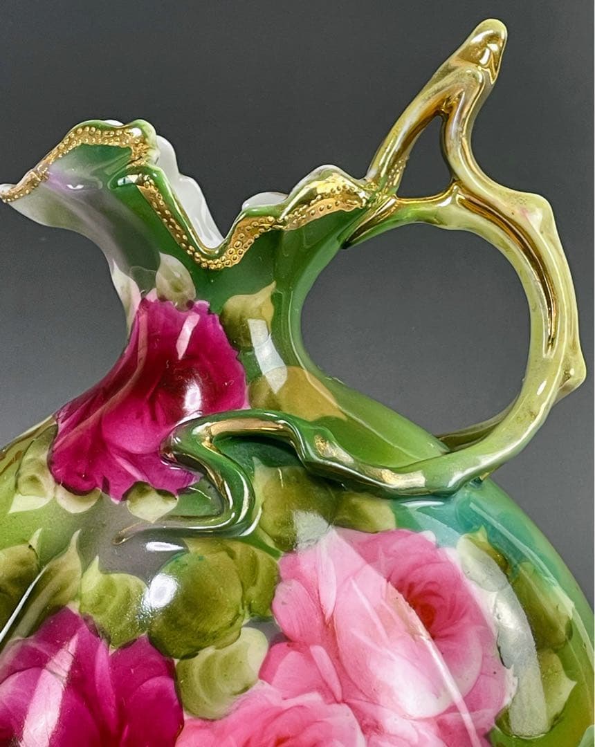 【美品】オールドノリタケ 22.8㎝ 薔薇文花瓶 金彩 バラ図 ばら 水差し