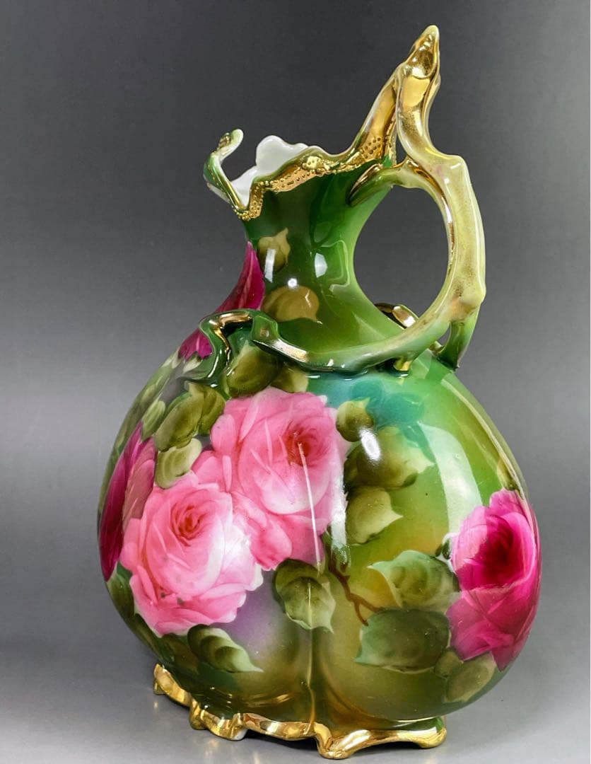 【美品】オールドノリタケ 22.8㎝ 薔薇文花瓶 金彩 バラ図 ばら 水差し
