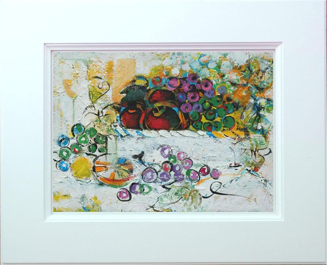 油絵 菅家令子 絵 絵画 インテリア額付(黒) uF6-060210 フルーツ