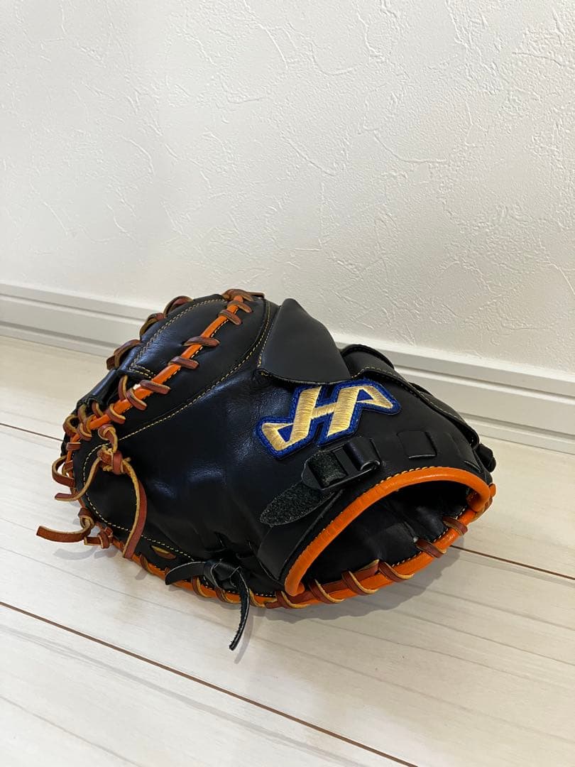 マ*ー様 HATAKEYAMA ハタケヤマ 硬式　ミット　左利き用　黒/オレンジ