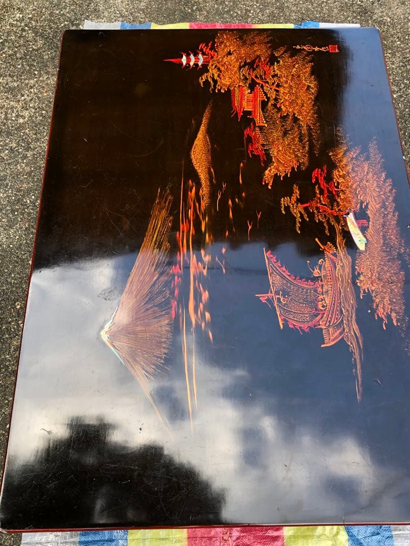 アンティーク家具　座卓 ちゃぶ台 風景画デザイン　豪華　レトロ