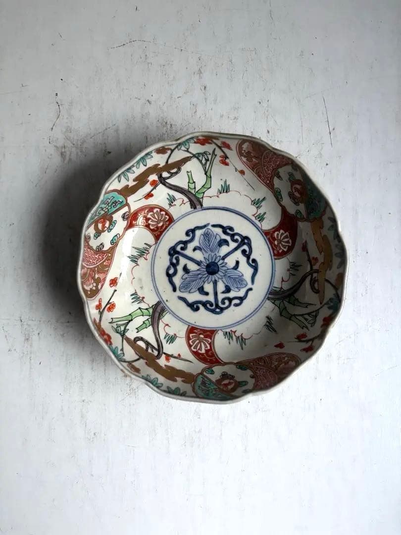 696 骨董 アンティーク 古伊万里 染付 豪華絢爛 色絵深皿 幕末 正月準備