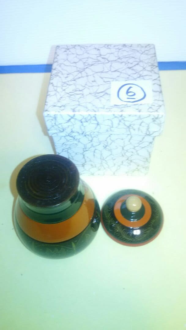 煙草盆用、刻み入れ、独楽塗、キンマ彫、木製、6番