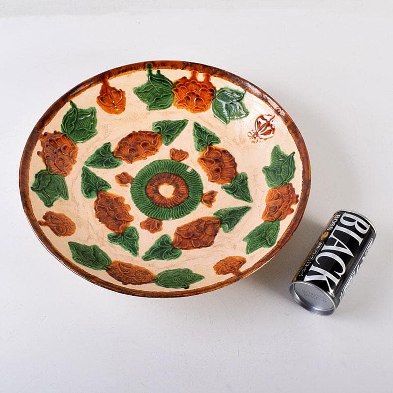 中国　唐三彩　花文　大皿　飾皿　直径約31㎝　V　R8014C