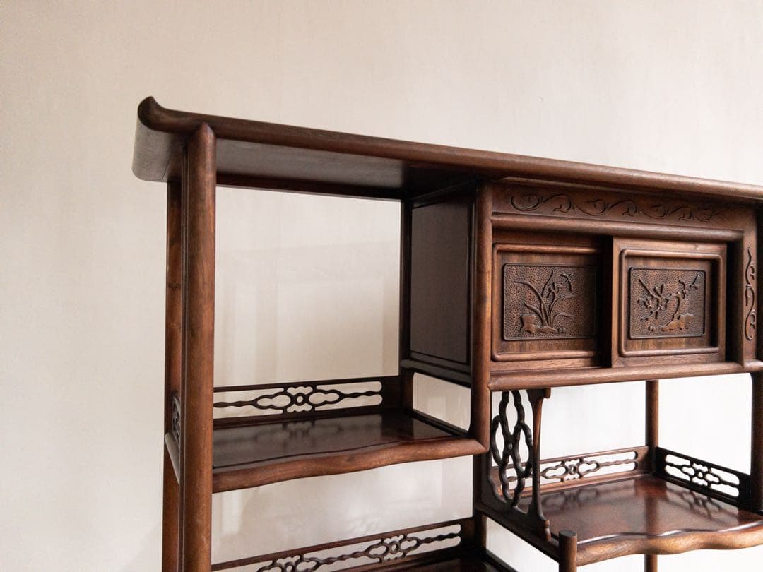 茶箪笥　天然木　茶棚　和室家具　彫刻　高級家具　ビンテージ　アンティーク