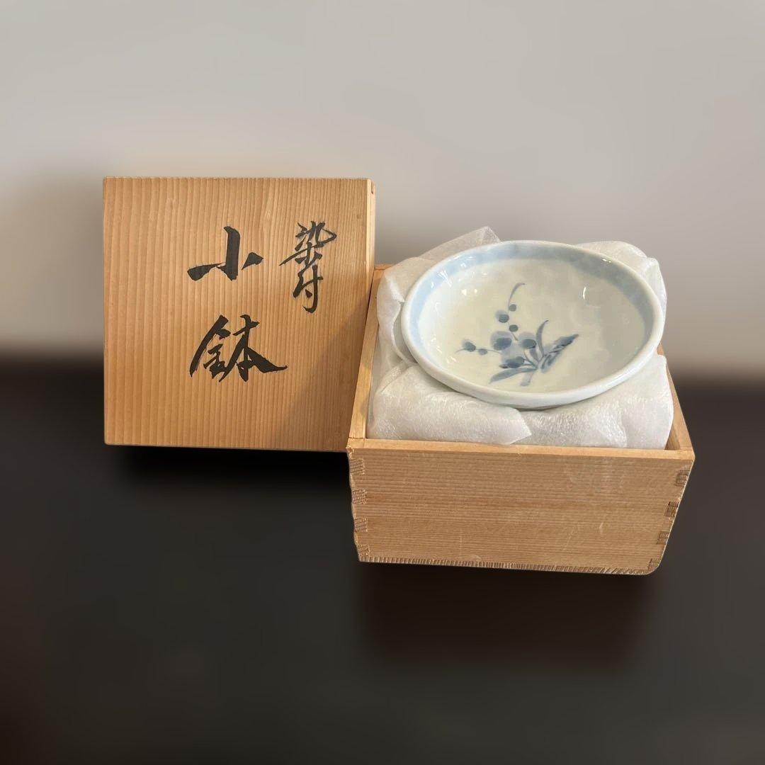 青木龍山　染付　小鉢　5枚セット　手捻り　共箱　送料無料