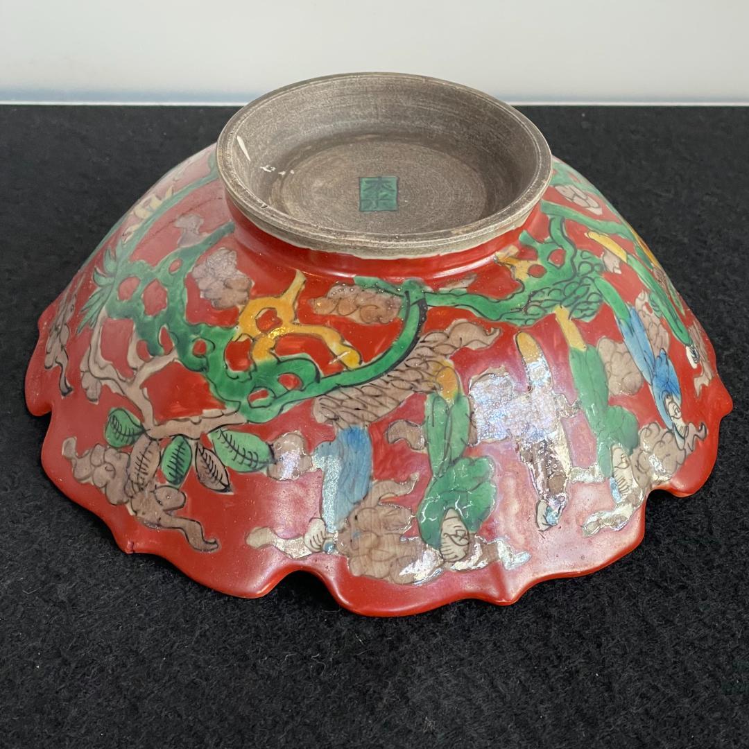 青木木米 赤絵菓子鉢 京焼 共箱 鉢 百寿老人紋 金彩 旧家蔵出 江戸期 美品