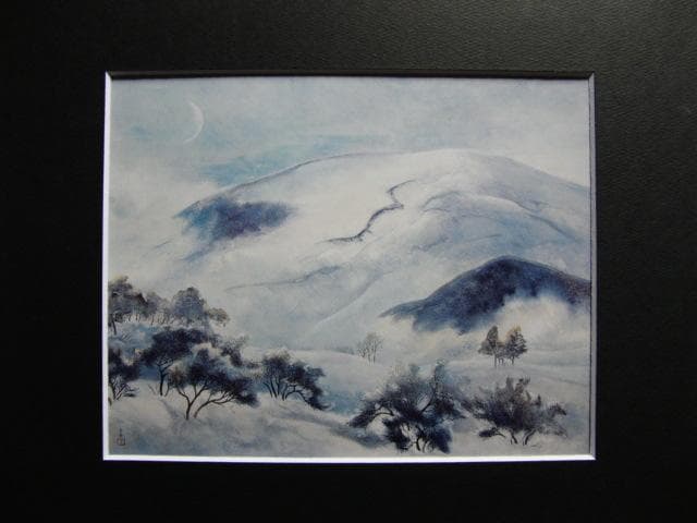 結城天童、【月山月明】、希少な大判画集より、新品高級額・額装付、状態良好