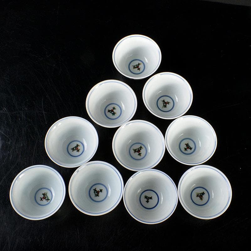 九谷焼　堀江青光造　色絵唐子文　波出茶碗　数茶碗　10客　共箱　V　6207C