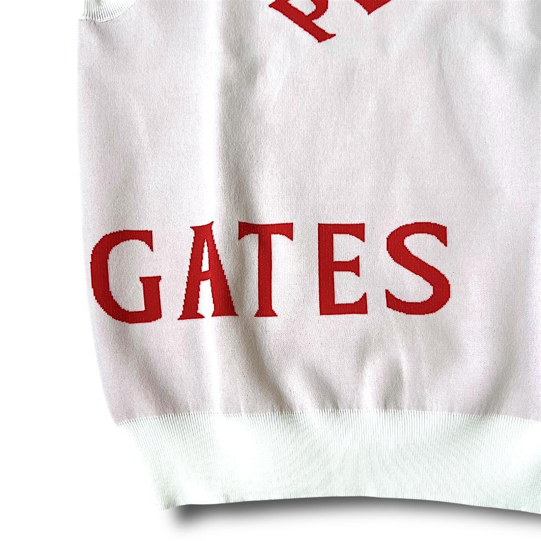 5 パーリーゲイツ ローカルポリ メゾンビッグロゴ Vネック ニットベスト 白赤