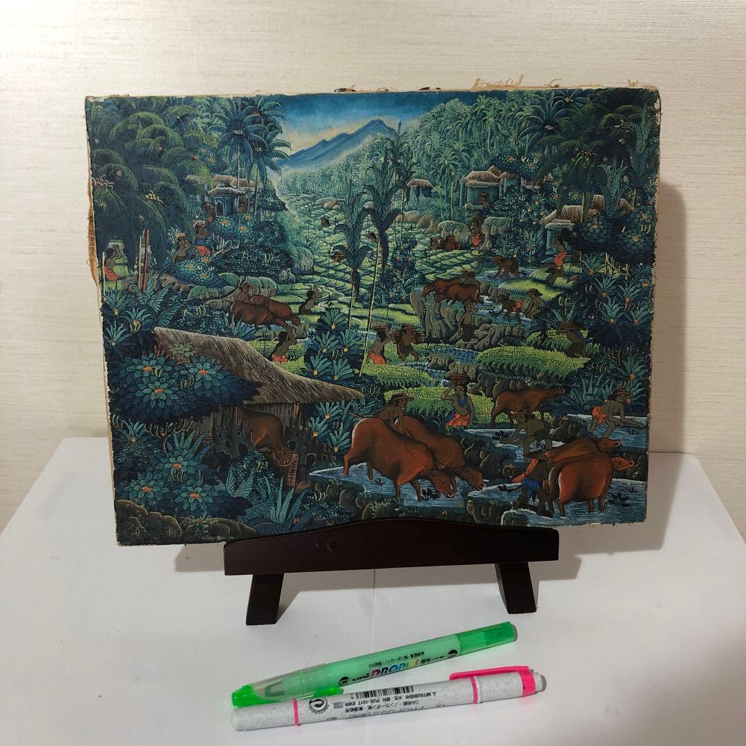 バリ島　油彩画　手描き　木製スタンド付き　一点物アート　アジアンインテリア