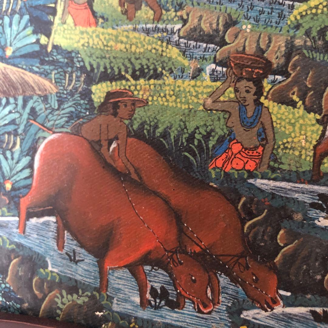 バリ島　油彩画　手描き　木製スタンド付き　一点物アート　アジアンインテリア