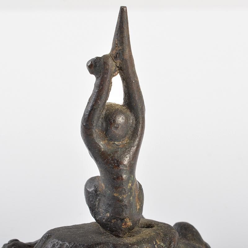 中国　古銅　猿　燭立　置物　C　R6344