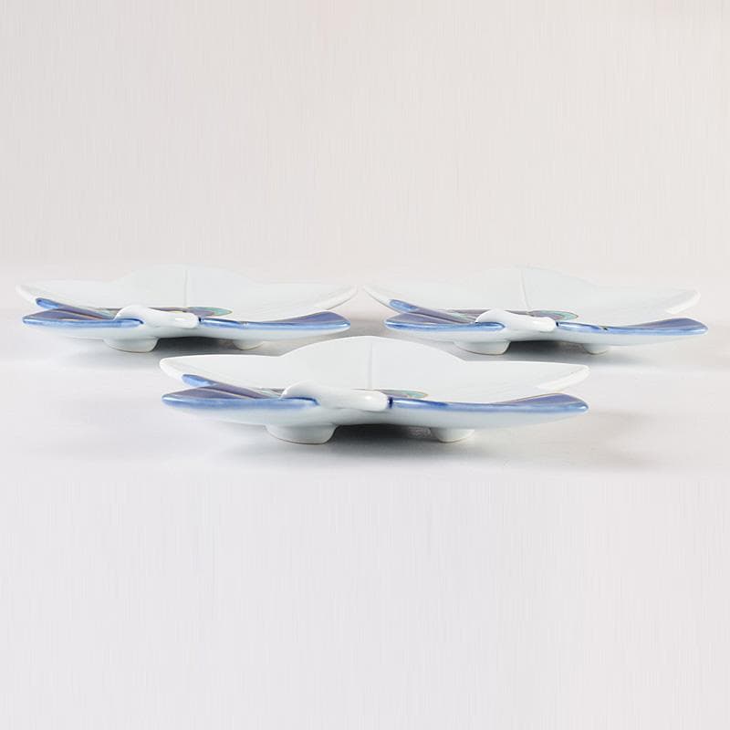 有田焼　富右衛門　色絵金彩　流水絵　葉形皿揃　三客　共布共箱　C7895