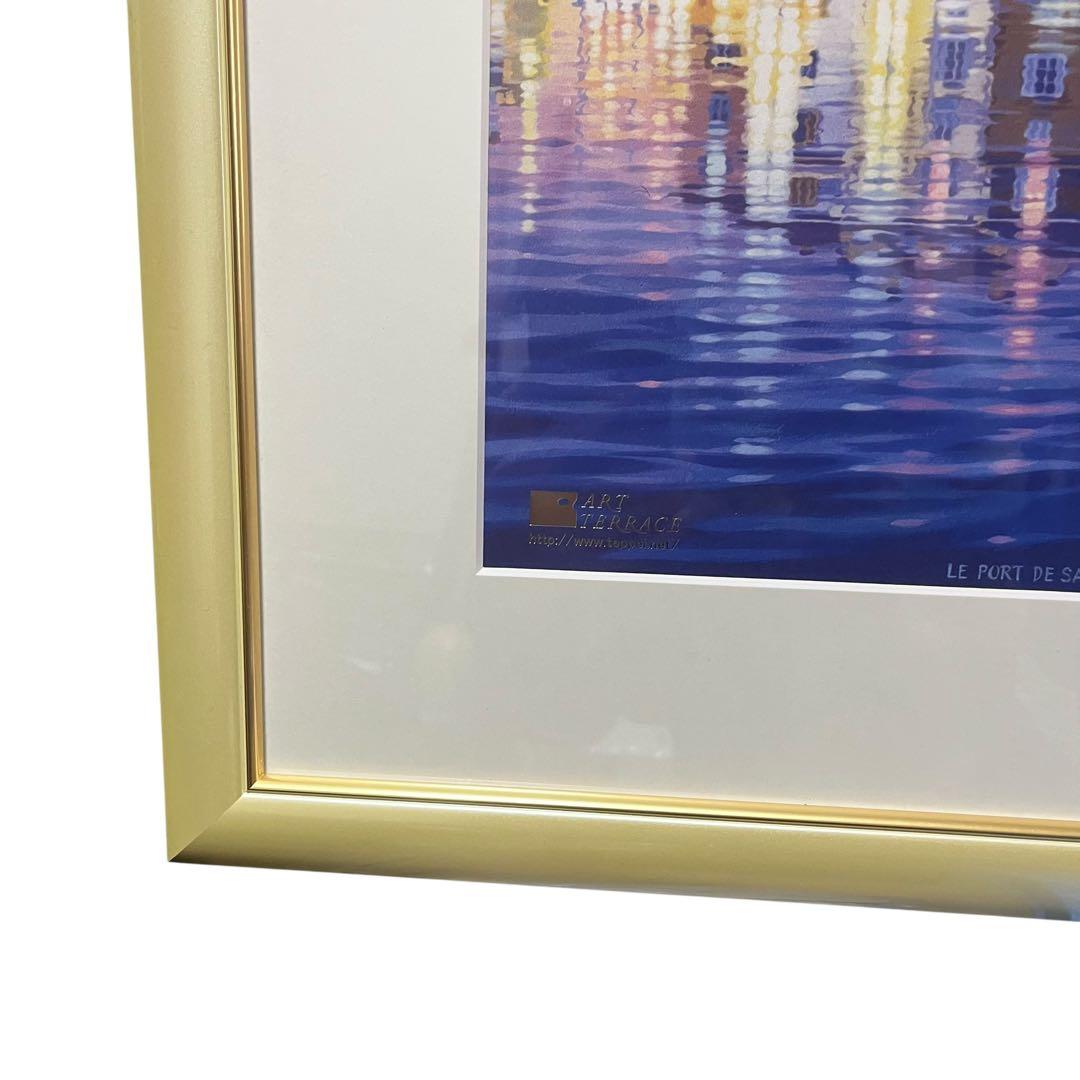 美品 笹倉鉄平 サントロペ港の夜 額装ポスター110×54cm 正規品