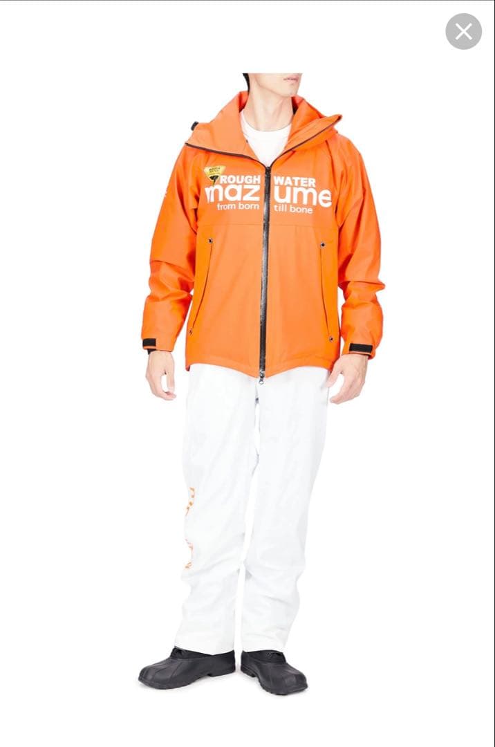 マズメ MZRS-623 オレンジレインジャケットとホワイトパンツセット　L