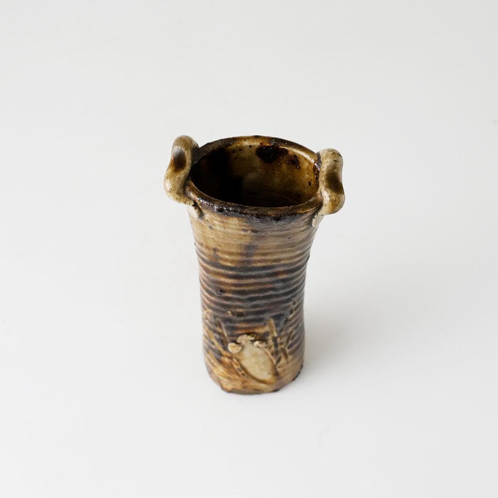 美濃伊賀 飴釉 掛花入 元屋敷窯 伊賀写し 旅枕 花器 美濃焼 筒花瓶 茶道具
