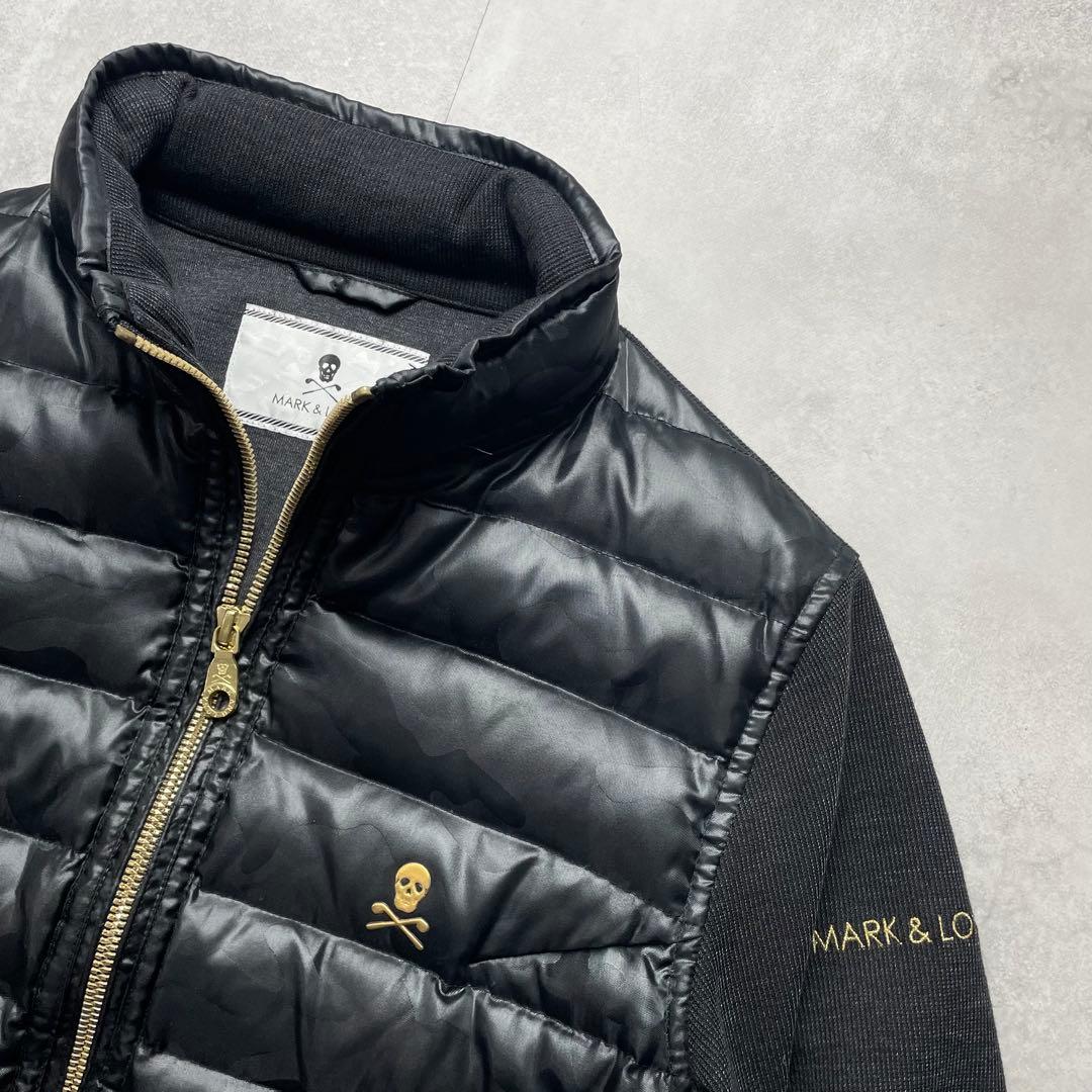 極美品 マークアンドロナ ダウンジャケット ナイロン切替 迷彩 スカル Wジップ