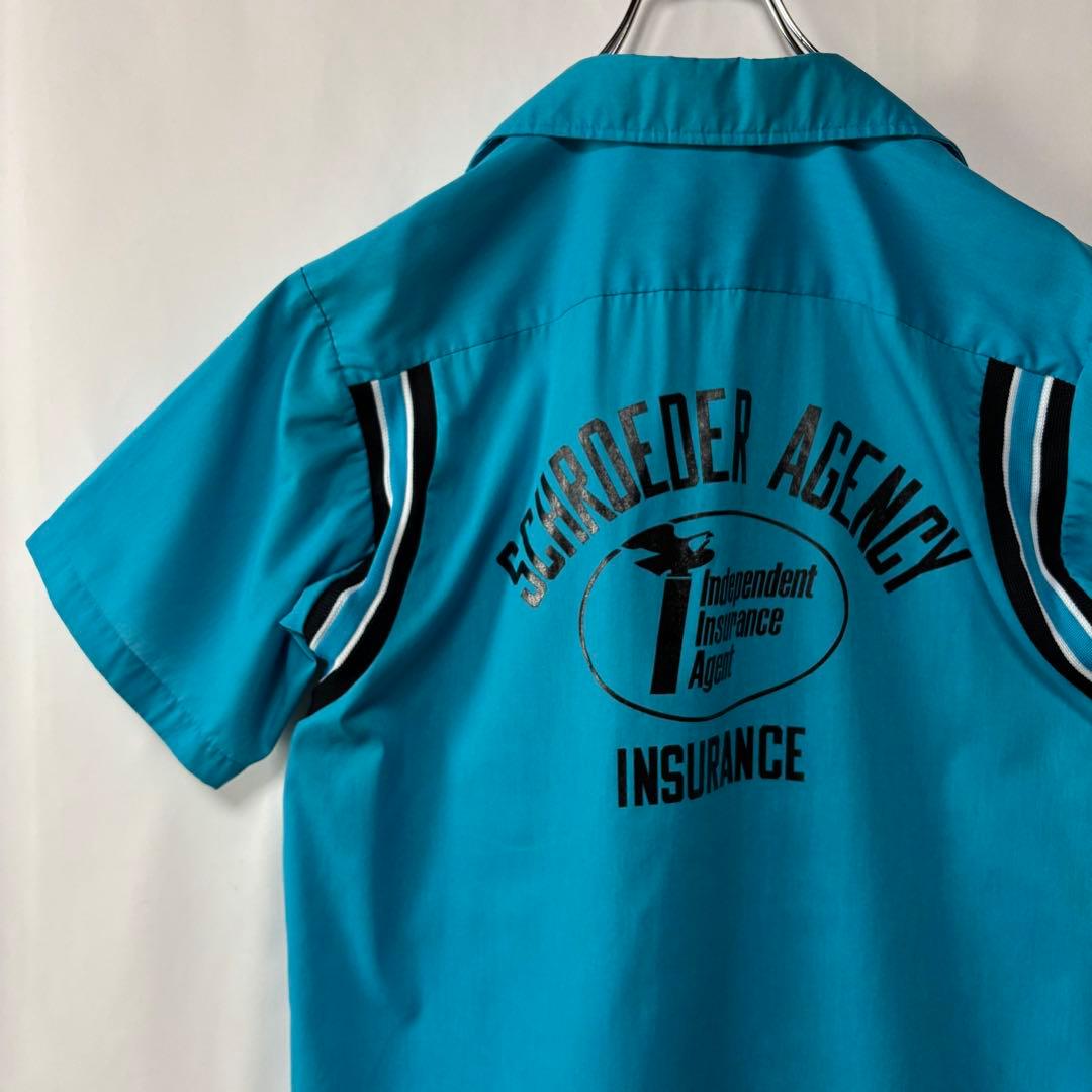 USA製 ヒルトン　ボーリングシャツ　半袖シャツ　ヴィンテージ　古着　ブルー　M