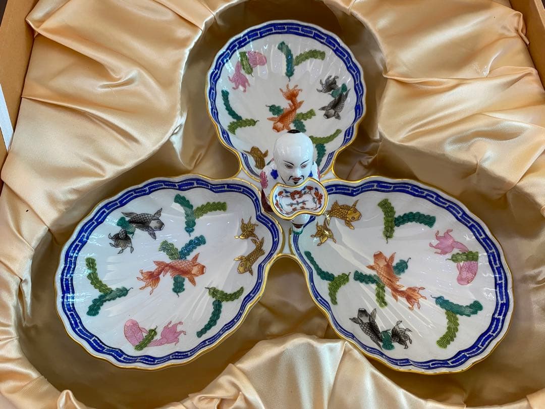 HERENDヘレンド 30cm ポワッソン 3パートレリッシュトレイ マンダリン