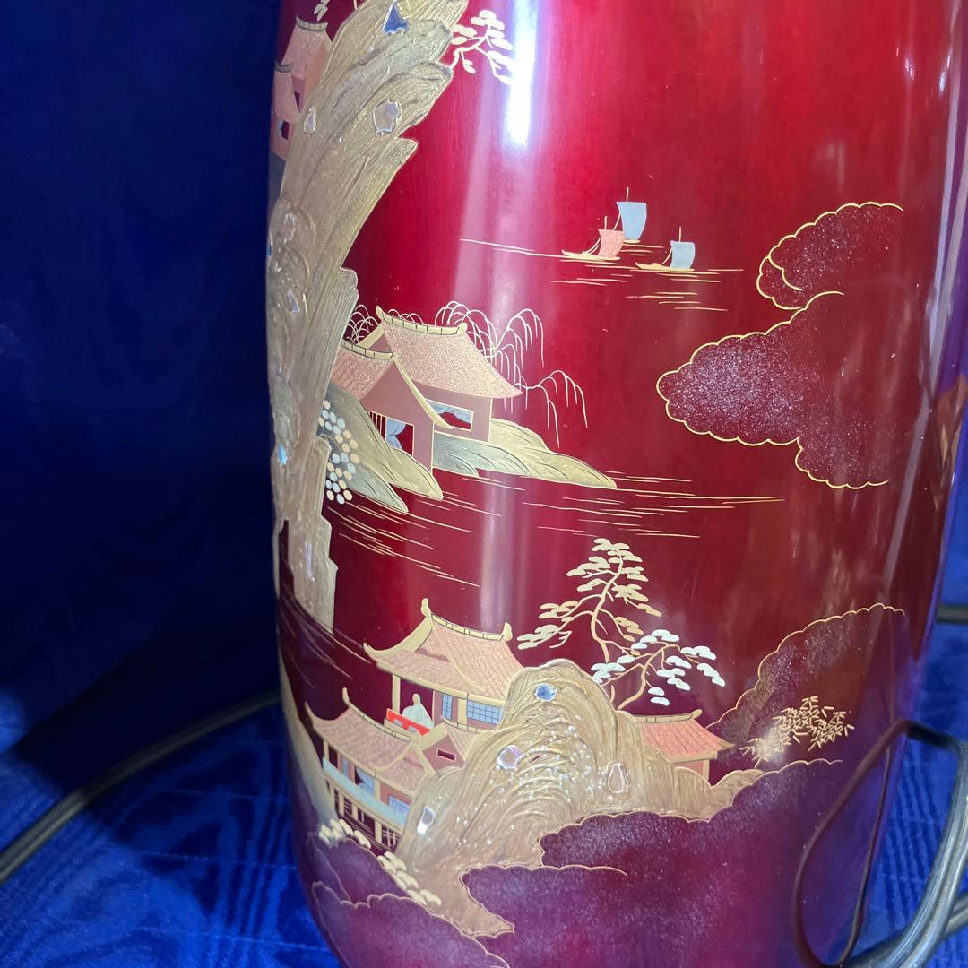 電気スタンド　ビンテージ　漆風　ラデン細工