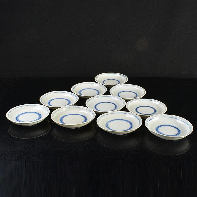 和食器　九谷焼　古九谷　角福銘　染付　古染写　丸文皿　小皿　十客　V　R7019