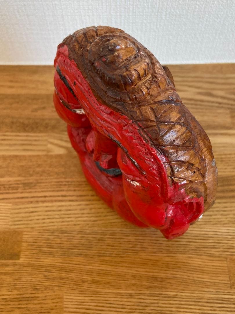 古道具坂田取扱 木彫 熊と赤面 二面像 祭祀仏具 古作