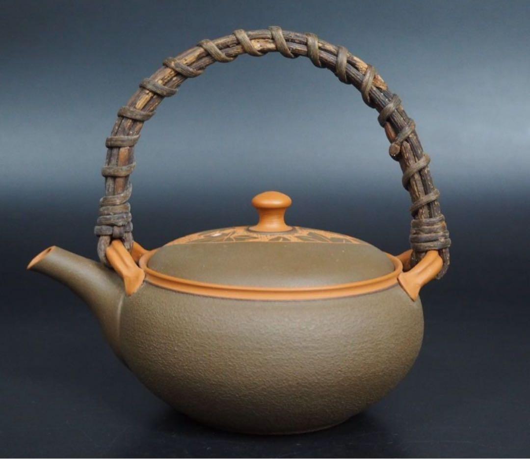 送料無料　甚秋陶苑　伝統工芸士　伊藤成ニ作　紅葉文彫り茶器　未使用品